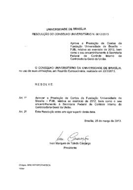 Resolução do Conselho Universitário nº 0012/2013