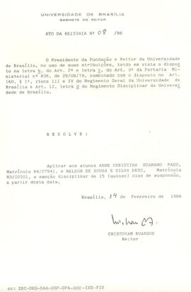 Ato da Reitoria nº 0008/1986