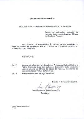 Resolução do Conselho de Administração nº 0070/2013