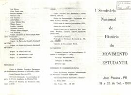Panfleto de Apresentação e Programação do I Seminário Nacional de História do Movimento Estudantil
