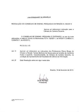 Resolução do Conselho de Ensino, Pesquisa e Extensão nº 0062/2013