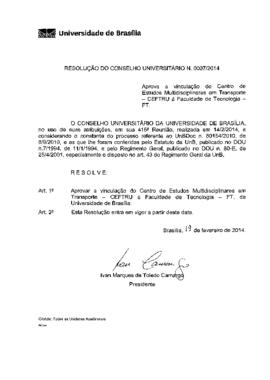 Resolução do Conselho Universitário nº 0007/2014
