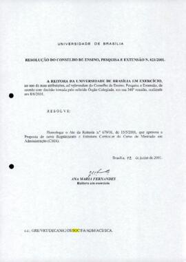 Resolução do Conselho de Ensino, Pesquisa e Extensão nº 0021/2001