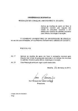 Resolução do Conselho Universitário nº 0013/2013