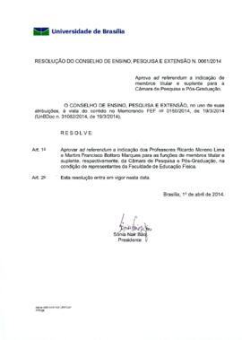 Resolução do Conselho de Ensino, Pesquisa e Extensão nº 0061/2014