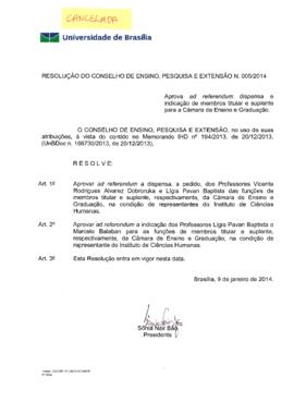 Resolução do Conselho de Ensino, Pesquisa e Extensão nº 0005/2014