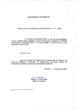 Resolução do Conselho Universitário nº 0020/2008