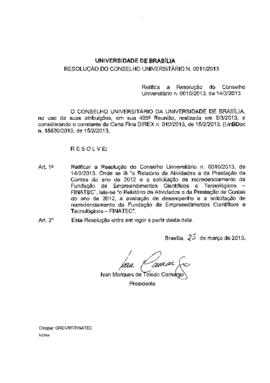 Resolução do Conselho Universitário nº 0011/2013