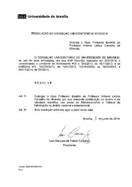 Resolução do Conselho Universitário nº 0016/2014