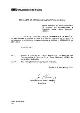 Resolução do Conselho Universitário nº 0012/2014