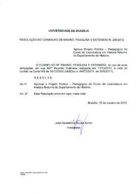 Resolução do Conselho de Ensino, Pesquisa e Extensão nº 0206/2012