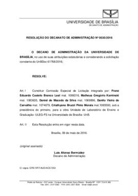 Resolução do Decanato de Administração Nº 0030/2016