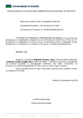 Resolução do Decanato de Administração Nº 0059/2016