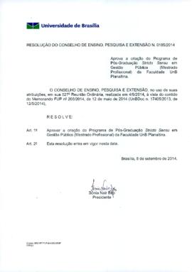 Resolução do Conselho de Ensino, Pesquisa e Extensão nº 0185/2014