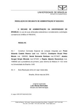 Resolução do Decanato de Administração Nº 0029/2016