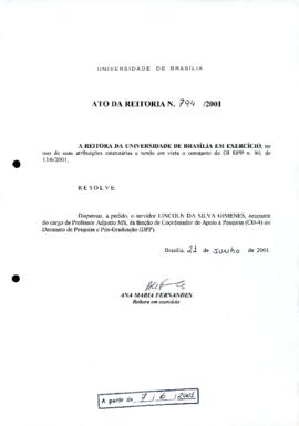 Ato da Reitoria nº 0794/2001