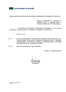 Resolução do Conselho de Ensino, Pesquisa e Extensão nº 0062/2014