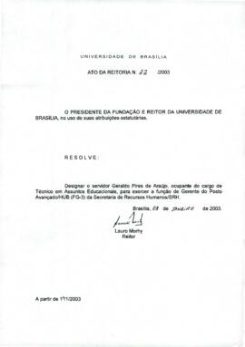 Ato da Reitoria nº 0022/2003