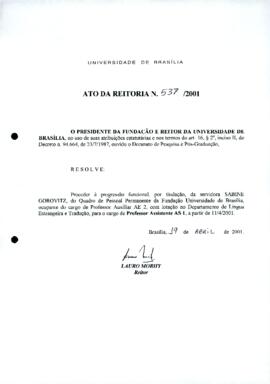 Ato da Reitoria nº 0537/2001