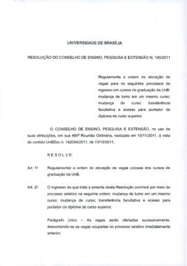 Resolução do Conselho de Ensino, Pesquisa e Extensão nº 0190/2011