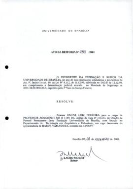 Ato da Reitoria nº 0255/2001