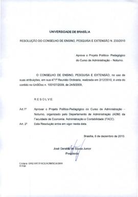 Resolução do Conselho de Ensino, Pesquisa e Extensão nº 0233/2010