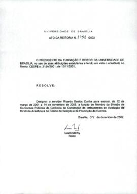 Ato da Reitoria nº 1952/2002