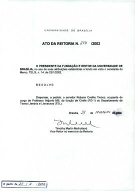 Ato da Reitoria nº 0274/2002