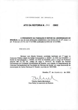 Ato da Reitoria nº 0248/2002