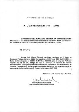 Ato da Reitoria nº 0248/2002