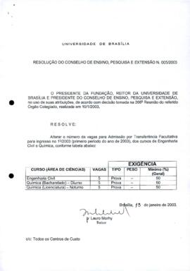 Resolução do Conselho de Ensino, Pesquisa e Extensão nº 0005/2003