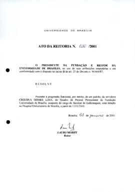 Ato da Reitoria nº 0020/2001