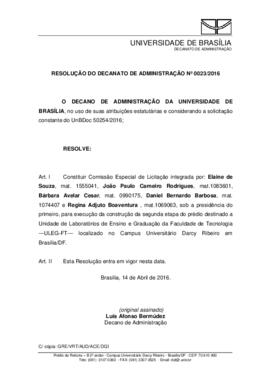 Resolução do Decanato de Administração Nº 0023/2016