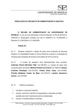 Resolução do Decanato de Administração Nº 0025/2016