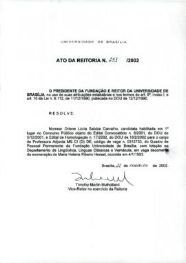 Ato da Reitoria nº 0251/2002