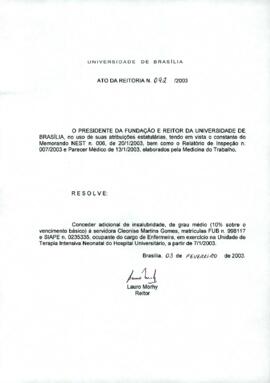 Ato da Reitoria nº 0092/2003