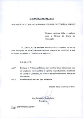 Resolução do Conselho de Ensino, Pesquisa e Extensão nº 0214/2010