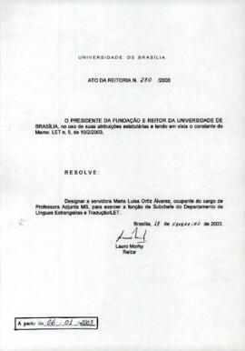 Ato da Reitoria nº 0280/2003