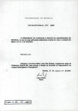 Ato da Reitoria nº 0280/2003