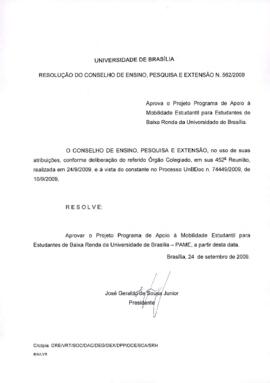 Resolução do Conselho de Ensino, Pesquisa e Extensão nº 0562/2009