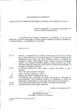 Resolução do Conselho de Ensino, Pesquisa e Extensão nº 0001/2010