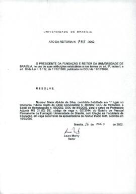 Ato da Reitoria nº 0753/2002