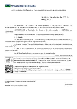 Resolução da Câmara de Planejamento e Orçamento Nº 0003/2016