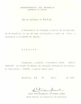 Ato da Reitoria nº 0121/1985