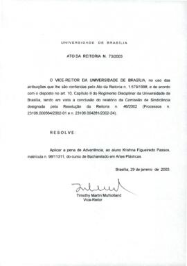 Ato da Reitoria nº 0073/2003