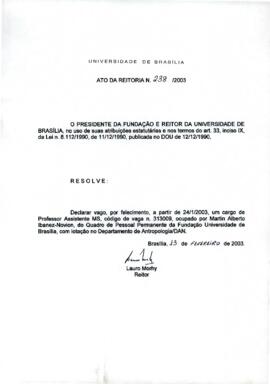 Ato da Reitoria nº 0238/2003