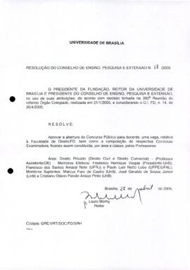 Resolução do Conselho de Ensino, Pesquisa e Extensão nº 0018/2005