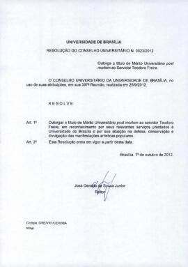 Resolução do Conselho Universitário nº 0023/2012