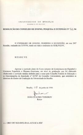Resolução do Conselho de Ensino, Pesquisa e Extensão nº 0092/1996