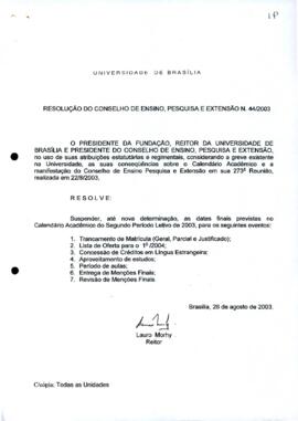 Resolução do Conselho de Ensino, Pesquisa e Extensão nº 0044/2003